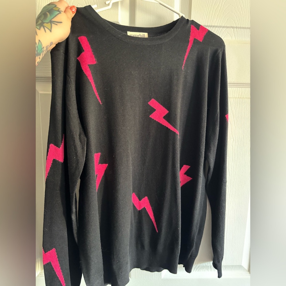 Sugarhill Black Sweater with Pink Lightning Bolts